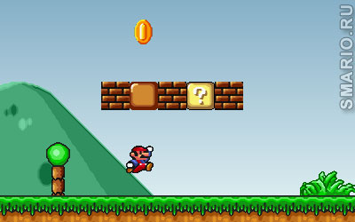 Марио выбивает из блока монету