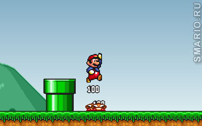 Прыжок Super Mario на грибы Гумбы